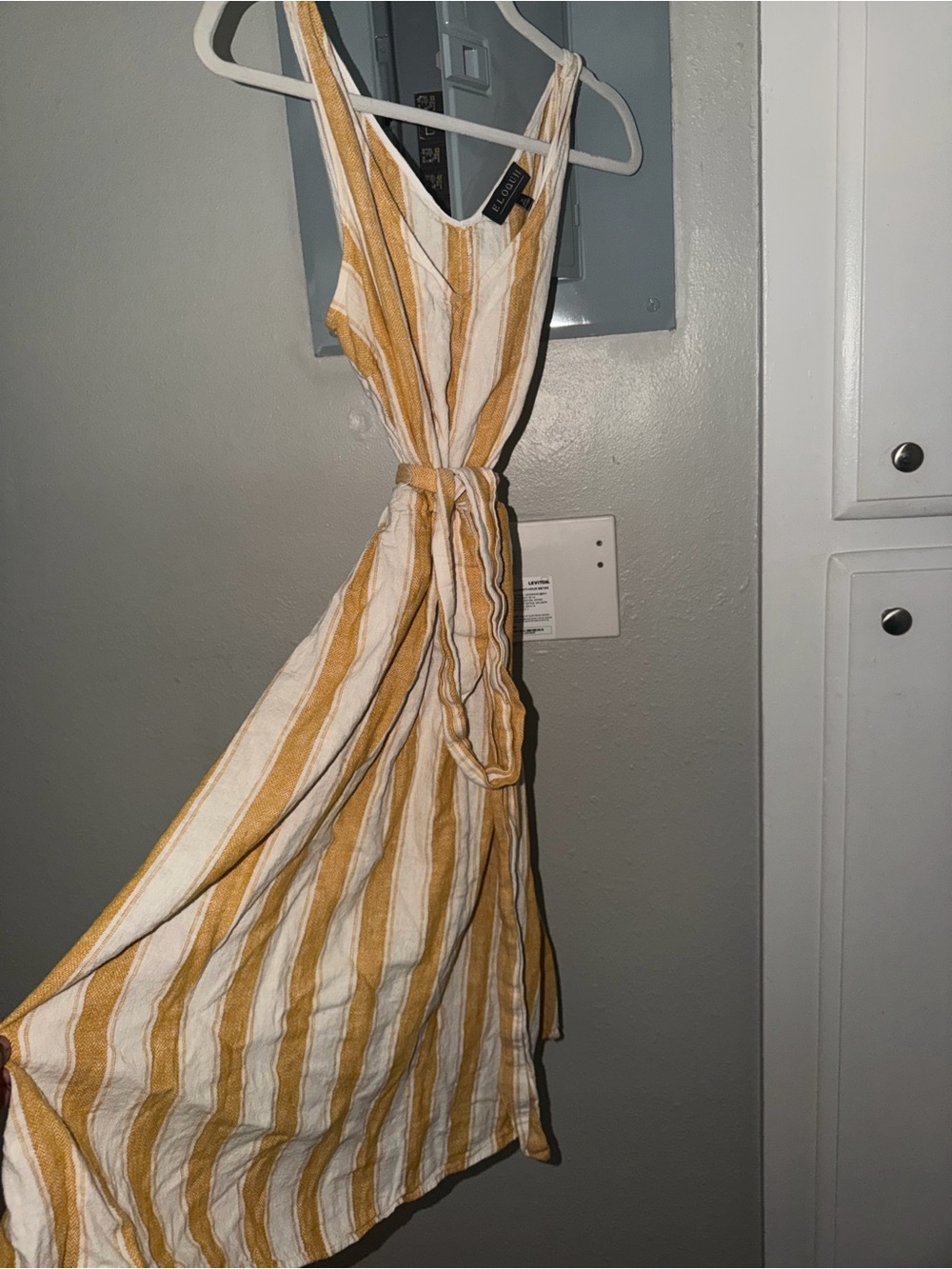 Eloquii Yellow and White Striped Midi Sundress